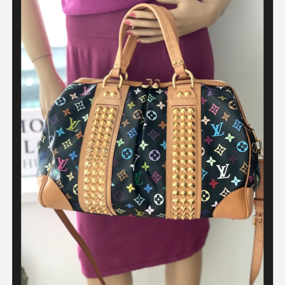 Auth Louis Vuitton Courtney GM Multicolor Murakami  Black Cross body han…